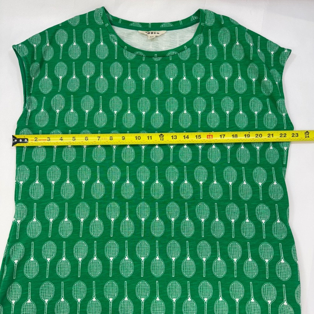 Boden Women Green Tennis Racket Print 100% Cotton Slub Shift Dress US 14 - Picture 14 of 14